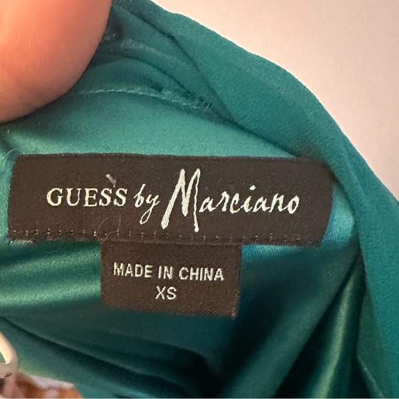 Guess by Marciano Teal 100% Silk Blouse XS | Beaded Cuff Detail - Picture 4 of 5